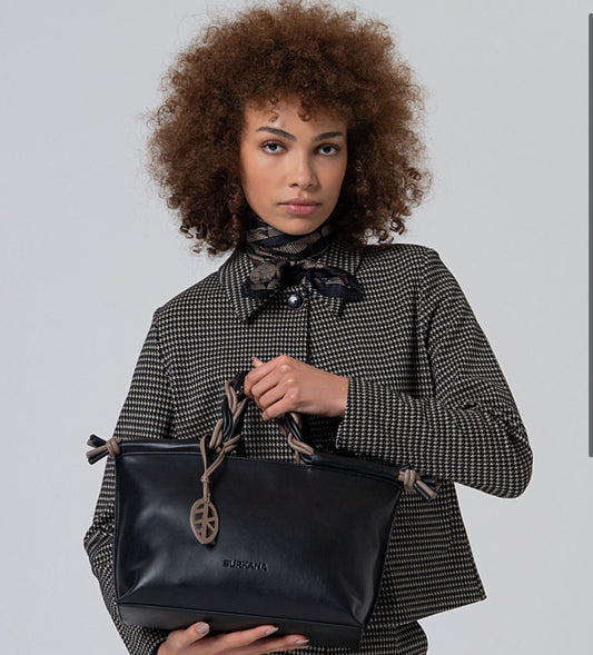 Bolso de mano con doble asa bicolor Negro Surkana
