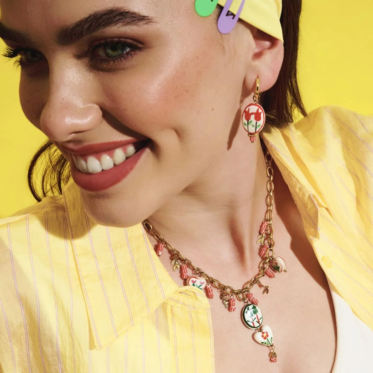 Collar Trencadis cadena flores multicolor