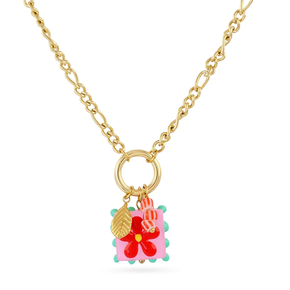 Collar Trencadis cadena sello flor roja