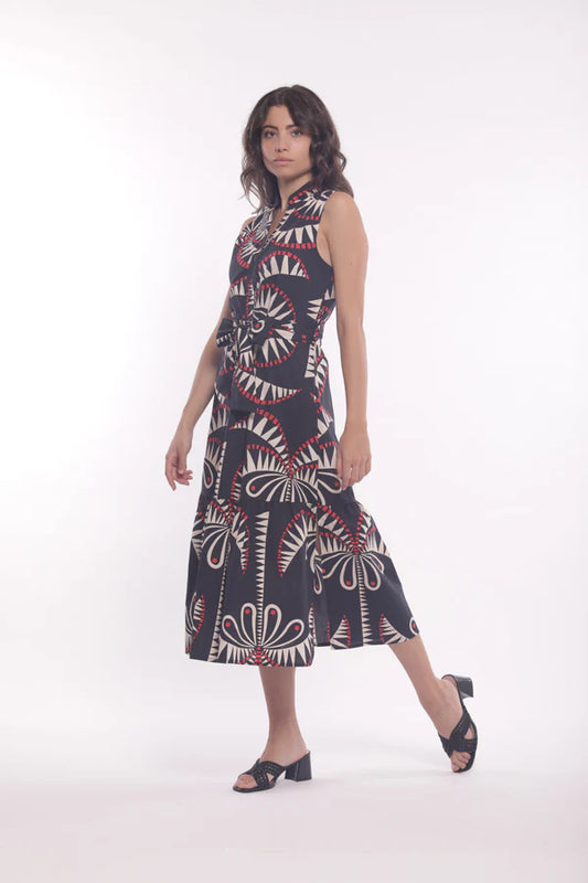 Vestido camisero sin mangas con estampado de palmeras Mimi-Mua