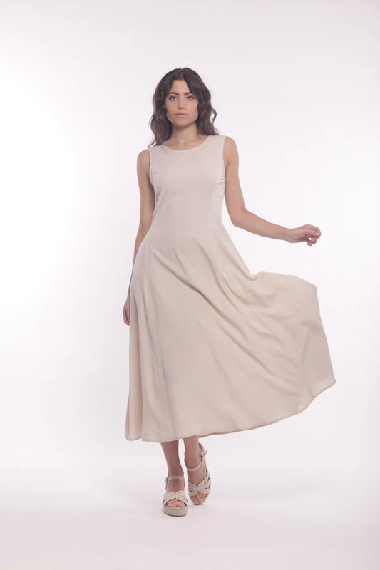 Vestido largo mezcla lino beige Mimi-Mua