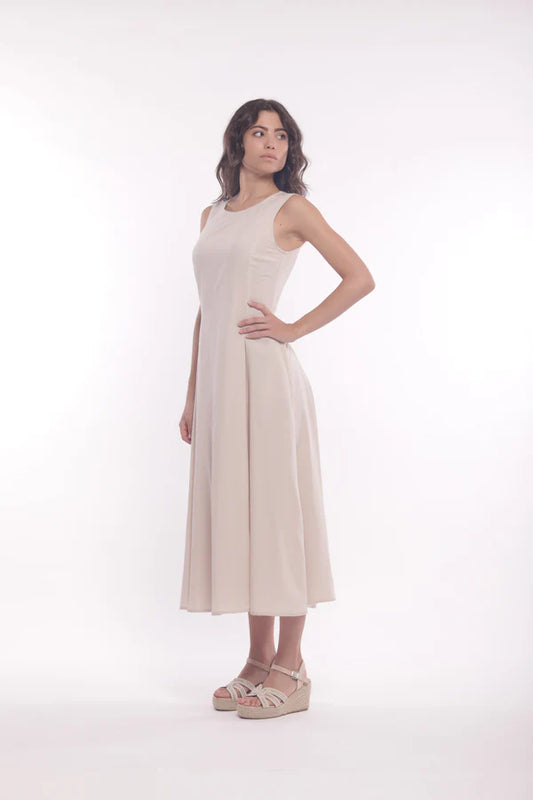 Vestido largo mezcla lino beige Mimi-Mua