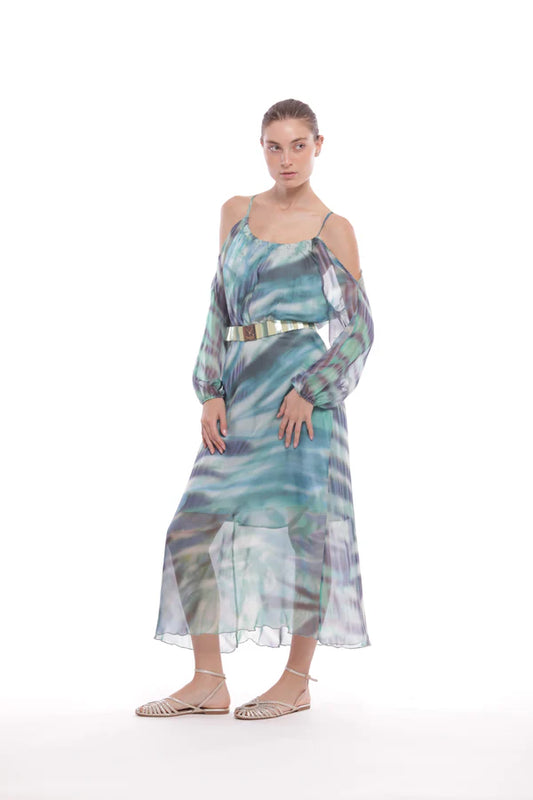 Vestido largo estampado turquesa Mimi Mua