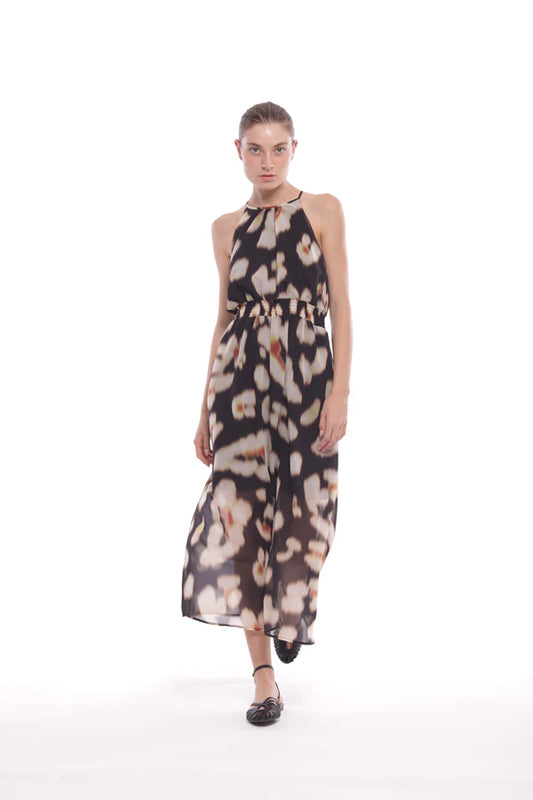 Vestido largo flor negro tirantas Mimi Mua