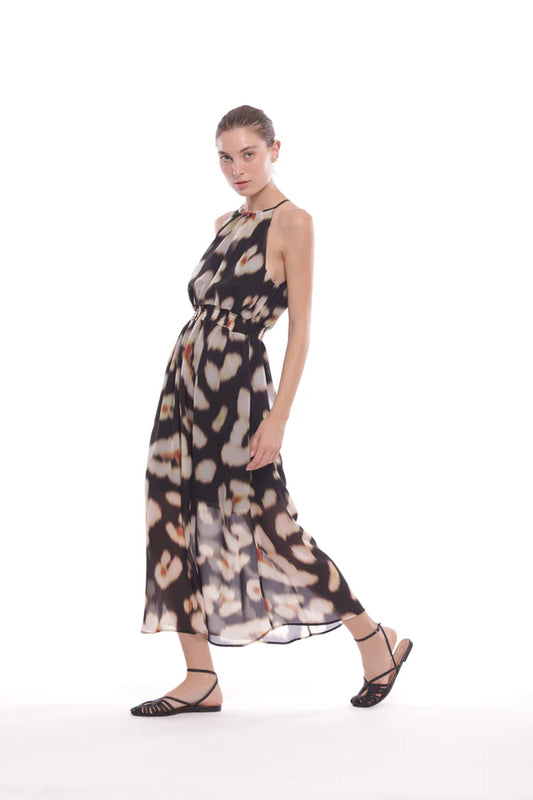 Vestido largo flor negro tirantas Mimi Mua