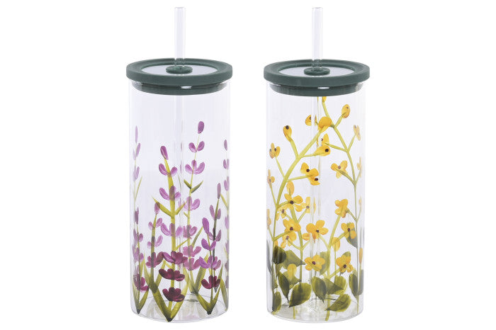 Vaso borosilicato flores pintadas