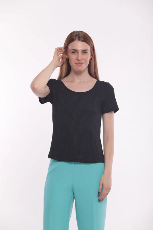 Camiseta canalé lúrex negro Mimi Mua