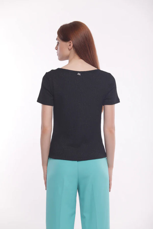 Camiseta canalé lúrex negro Mimi Mua