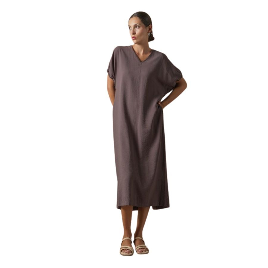 Vestido midi marrón don algodon