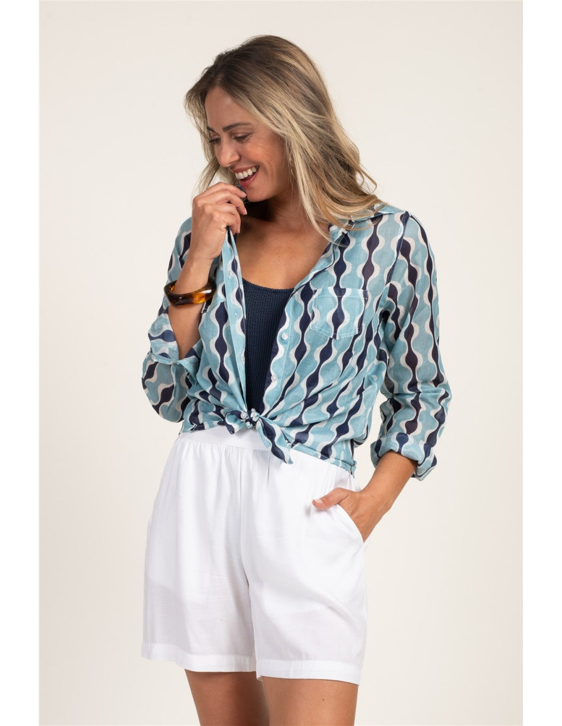 Camisa algodón estampado azul