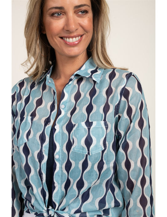 Camisa algodón estampado azul