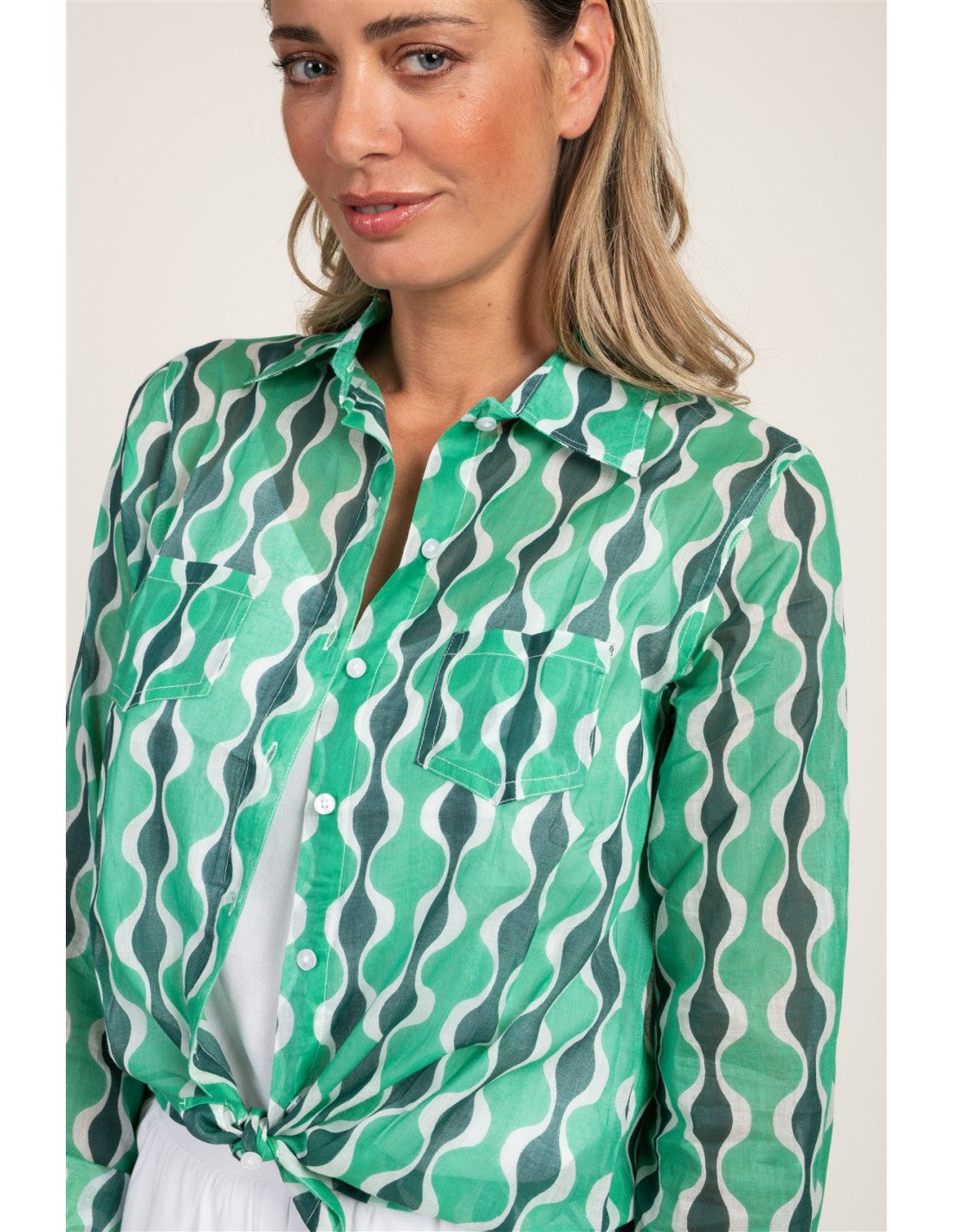 Camisa algodón estampado verde