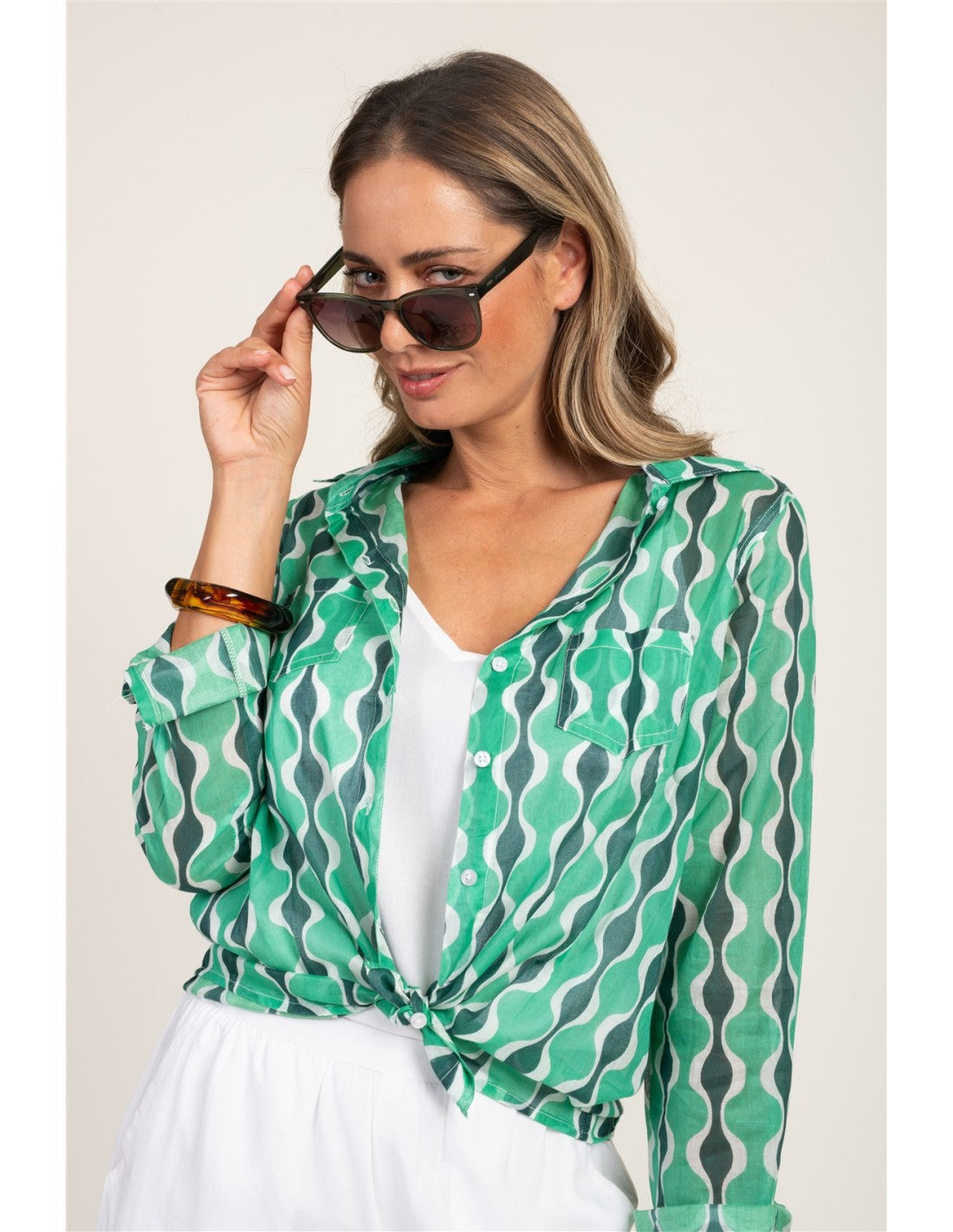 Camisa algodón estampado verde