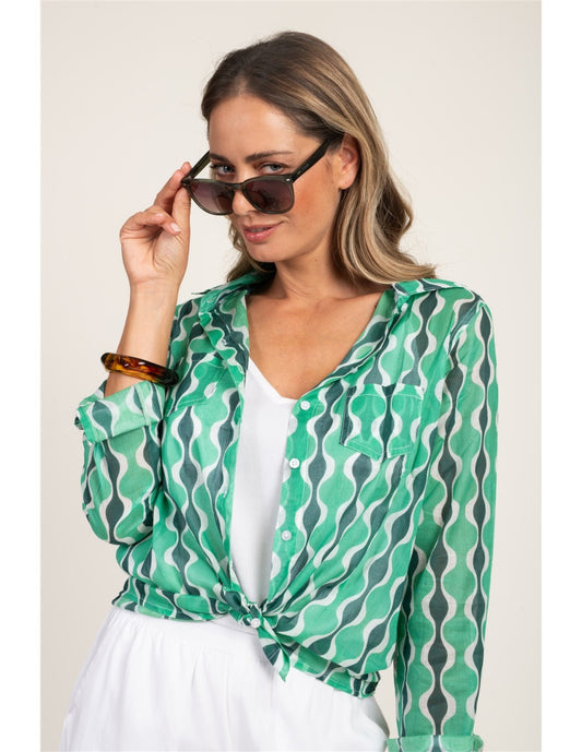 Camisa algodón estampado verde
