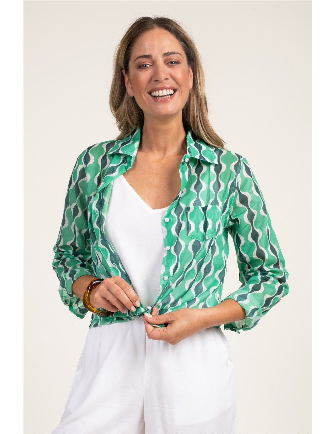 Camisa algodón estampado verde