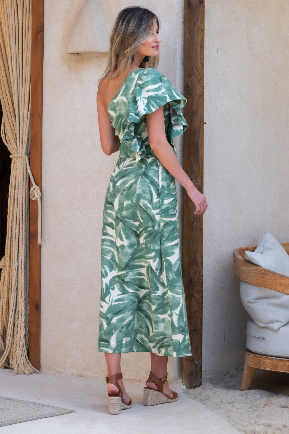 Falda larga estampado hojas verde