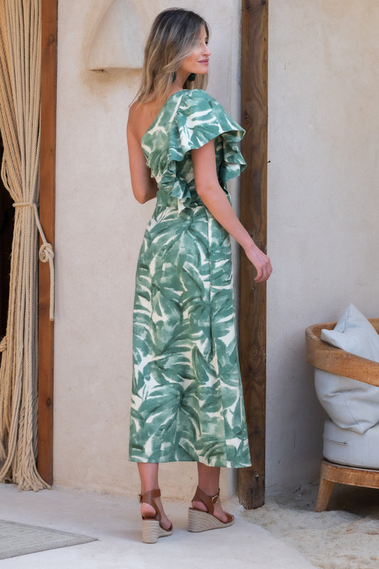 Falda larga estampado hojas verde