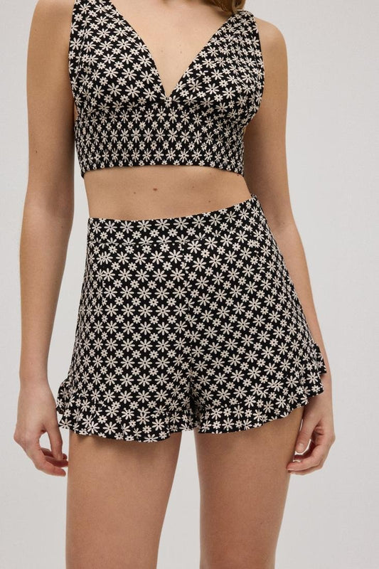 Pantalón corto florecitas negro y blanco