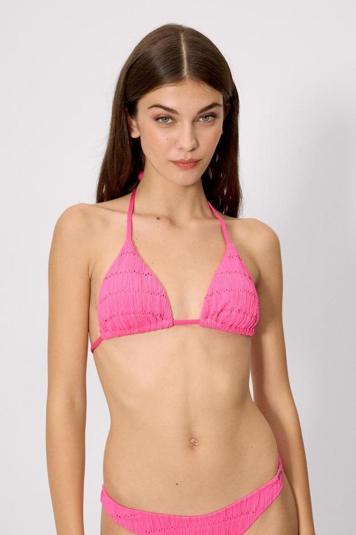 Bikini triángulo calado rosa