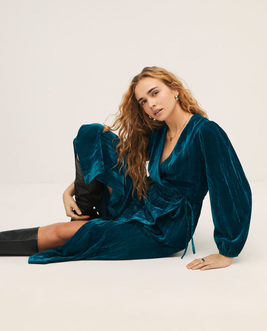 Vestido terciopelo turquesa Surkana